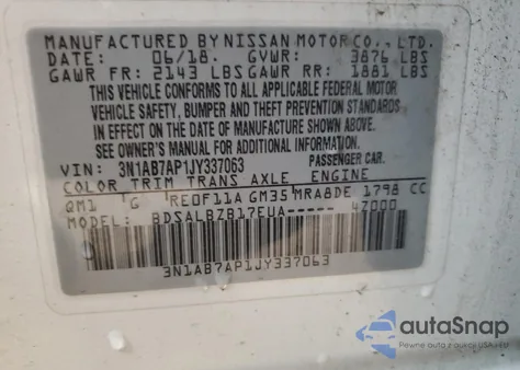 2018 Nissan Sentra S from USA, damaged, VIN 3N1AB7AP1JY337063